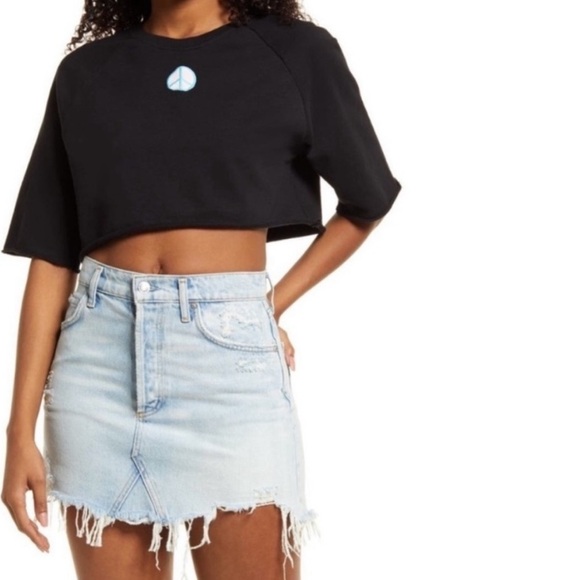 Nordstrom Black Crop Top with Peace Sign ☮️ - Picture 1 of 3